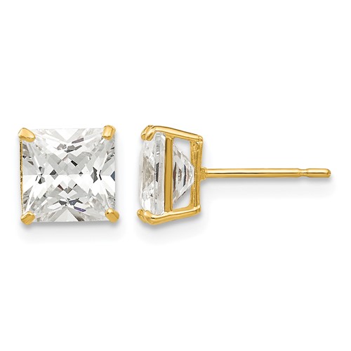 14K 6mm Yellow Gold Square CZ Post Earrings