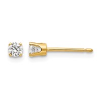 14K 3mm Yellow Gold CZ Round Stud Earrings view 1