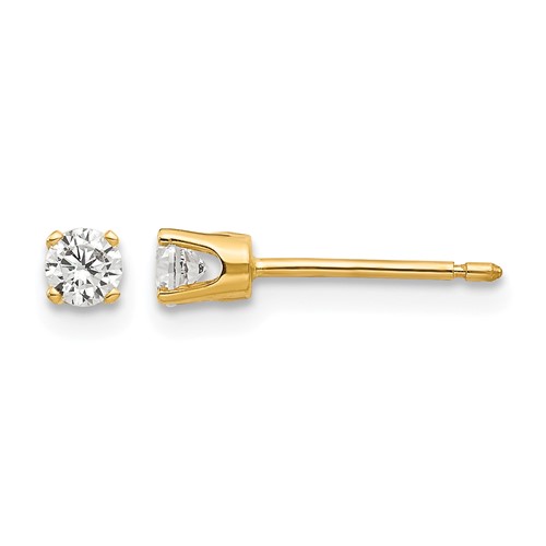 14K 3mm Yellow Gold CZ Round Stud Earrings
