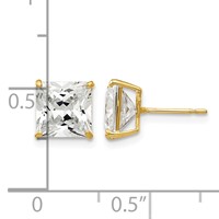 14K 7mm Yellow Gold Square CZ Post Earrings view 4
