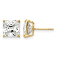 14K 7mm Yellow Gold Square CZ Post Earrings view 1