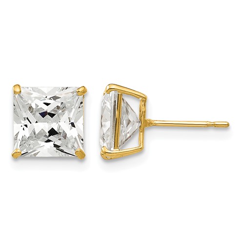 14K 7mm Yellow Gold Square CZ Post Earrings