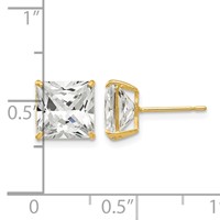 14K 8mm Yellow Gold Square CZ Post Earrings view 4