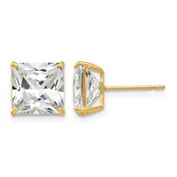 14K 8mm Yellow Gold Square CZ Post Earrings view 1