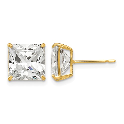 14K 8mm Yellow Gold Square CZ Post Earrings