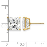 14K 9mm Yellow Gold Square CZ Post Earrings view 4