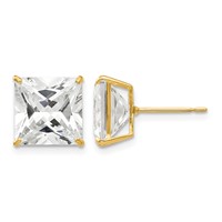14K 9mm Yellow Gold Square CZ Post Earrings view 1