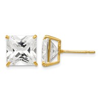 14K 10mm Yellow Gold Square CZ Post Earrings view 1