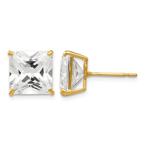 14K 10mm Yellow Gold Square CZ Post Earrings