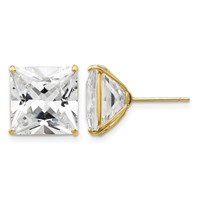 14K 11mm Square CZ Post Earrings view 1