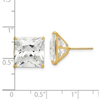 14K 12mm Yellow Gold Square CZ Post Earrings view 4