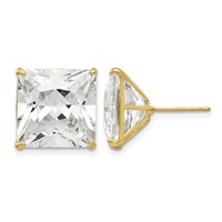 14K 12mm Yellow Gold Square CZ Post Earrings view 1