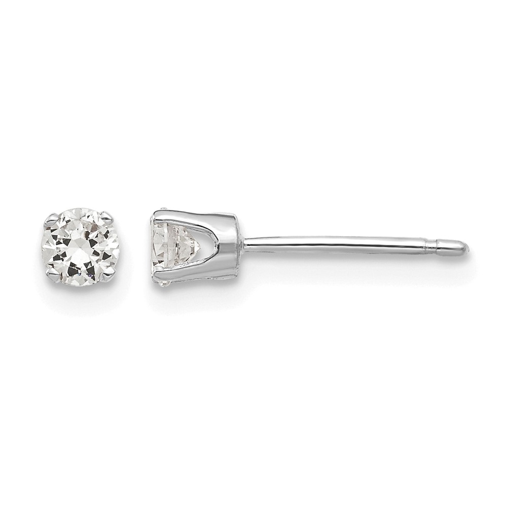14K White Gold 3.25mm Round CZ Stud Earrings