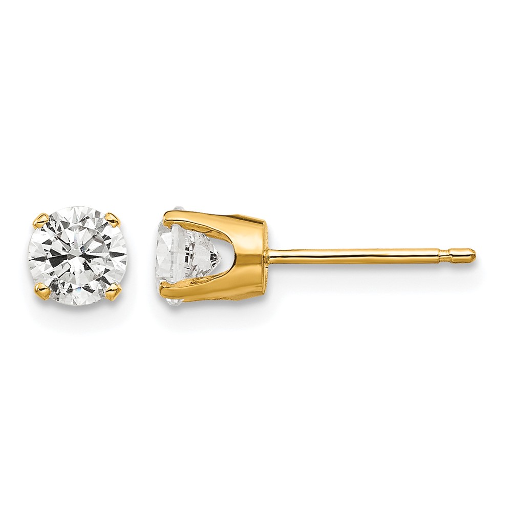 14K 4.5mm Yellow Gold Round CZ Stud Earrings