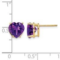 14K 8mm Yellow Gold Heart Amethyst Post Earrings view 4