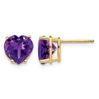 14K 8mm Yellow Gold Heart Amethyst Post Earrings view 1