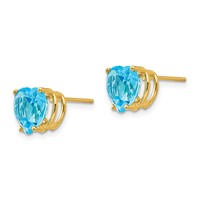 14K 8mm Heart Blue Topaz Post Earrings view 2