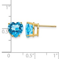 14K 8mm Heart Blue Topaz Post Earrings view 4