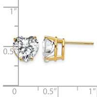 14K 8mm Yellow Gold Heart Cubic Zirconia Post Earrings view 4