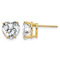 14K 8mm Yellow Gold Heart Cubic Zirconia Post Earrings view 1