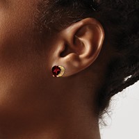 14K 8mm Yellow Gold Heart Garnet Post Earrings view 3
