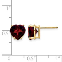 14K 8mm Yellow Gold Heart Garnet Post Earrings view 4