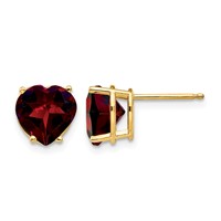 14K 8mm Yellow Gold Heart Garnet Post Earrings view 1