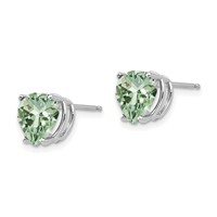 14K White Gold 8mm Heart Green Quartz Post Earrings view 2