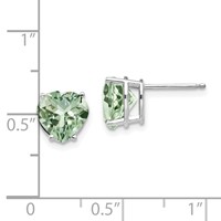 14K White Gold 8mm Heart Green Quartz Post Earrings view 4