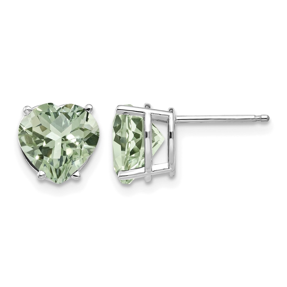 14K White Gold 8mm Heart Green Quartz Post Earrings