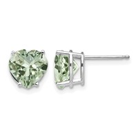 14K White Gold 8mm Heart Green Quartz Post Earrings view 1