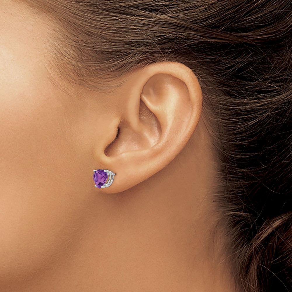 14k White Gold 8mm Heart Amethyst earring (XE100WAM)