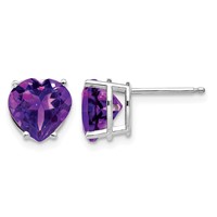 14K White Gold 8mm Heart Amethyst Post Earrings view 1