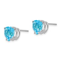 14K White Gold 8mm Heart Blue Topaz Post Earrings view 2