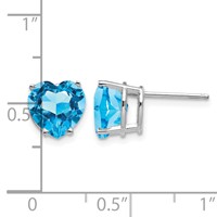 14K White Gold 8mm Heart Blue Topaz Post Earrings view 4