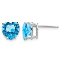 14K White Gold 8mm Heart Blue Topaz Post Earrings view 1