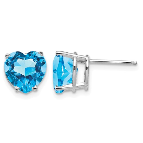 14K White Gold 8mm Heart Blue Topaz Post Earrings