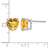 14K White Gold 8mm Heart Citrine Post Earrings view 4