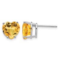 14K White Gold 8mm Heart Citrine Post Earrings view 1
