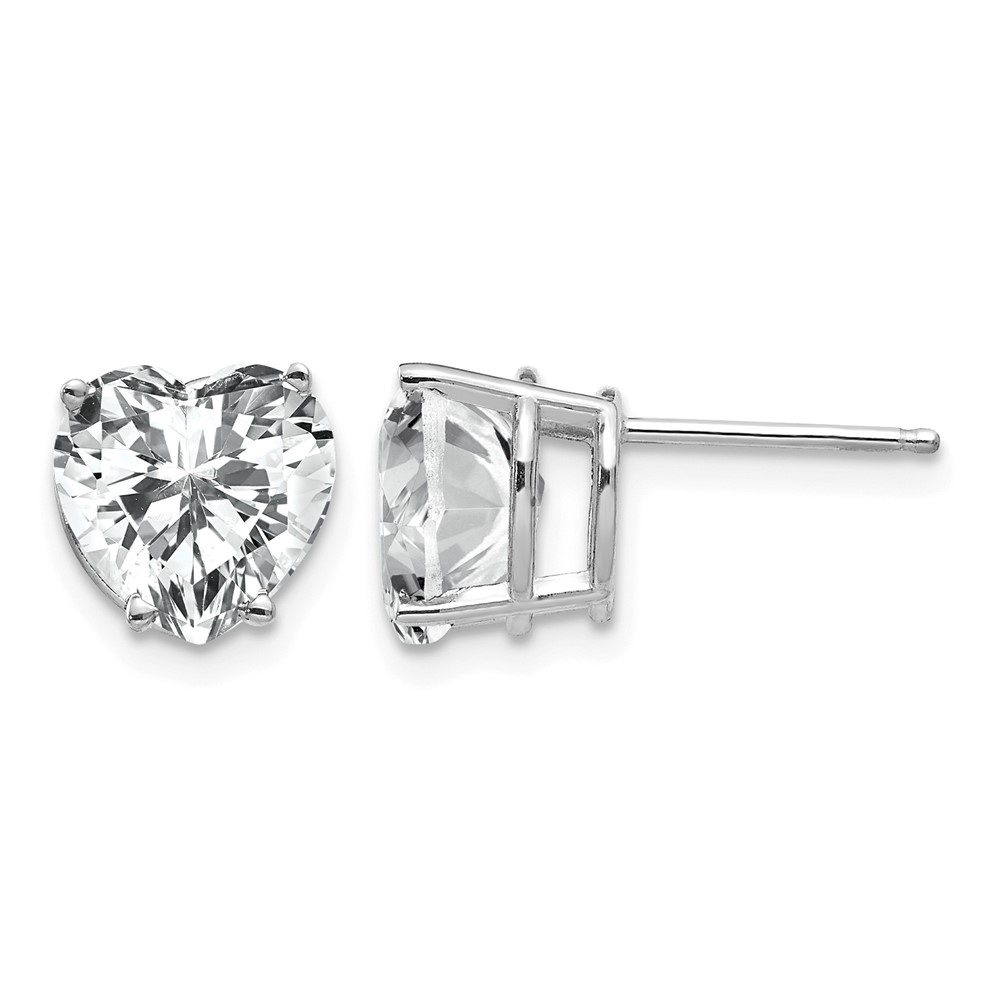 14K White Gold 8mm Heart Cubic Zirconia Post Earrings