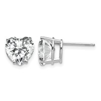 14K White Gold 8mm Heart Cubic Zirconia Post Earrings view 1
