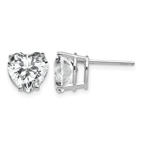 14K White Gold 8mm Heart Cubic Zirconia Post Earrings