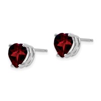 14K White Gold 8mm Heart Garnet Post Earrings view 2