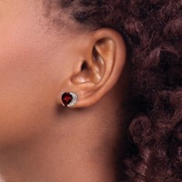 14K White Gold 8mm Heart Garnet Post Earrings view 3
