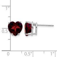 14K White Gold 8mm Heart Garnet Post Earrings view 4