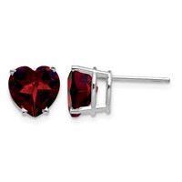 14K White Gold 8mm Heart Garnet Post Earrings view 1