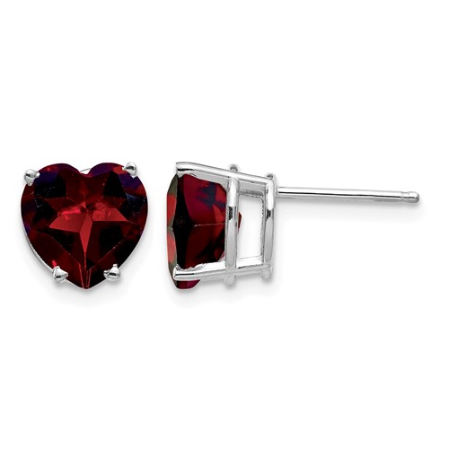 14K White Gold 8mm Heart Garnet Post Earrings