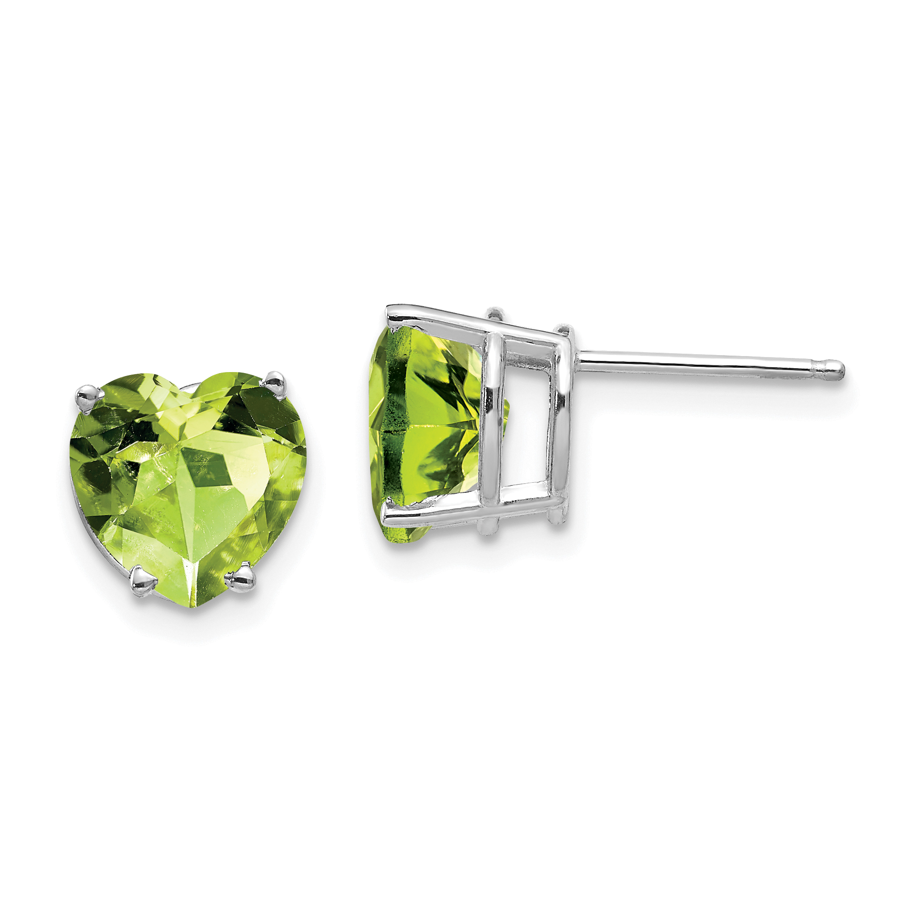 14k White Gold 8mm Heart Peridot earring (XE100WPE)