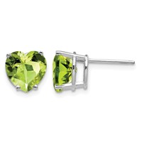 14K White Gold 8mm Heart Peridot Post Earrings view 1