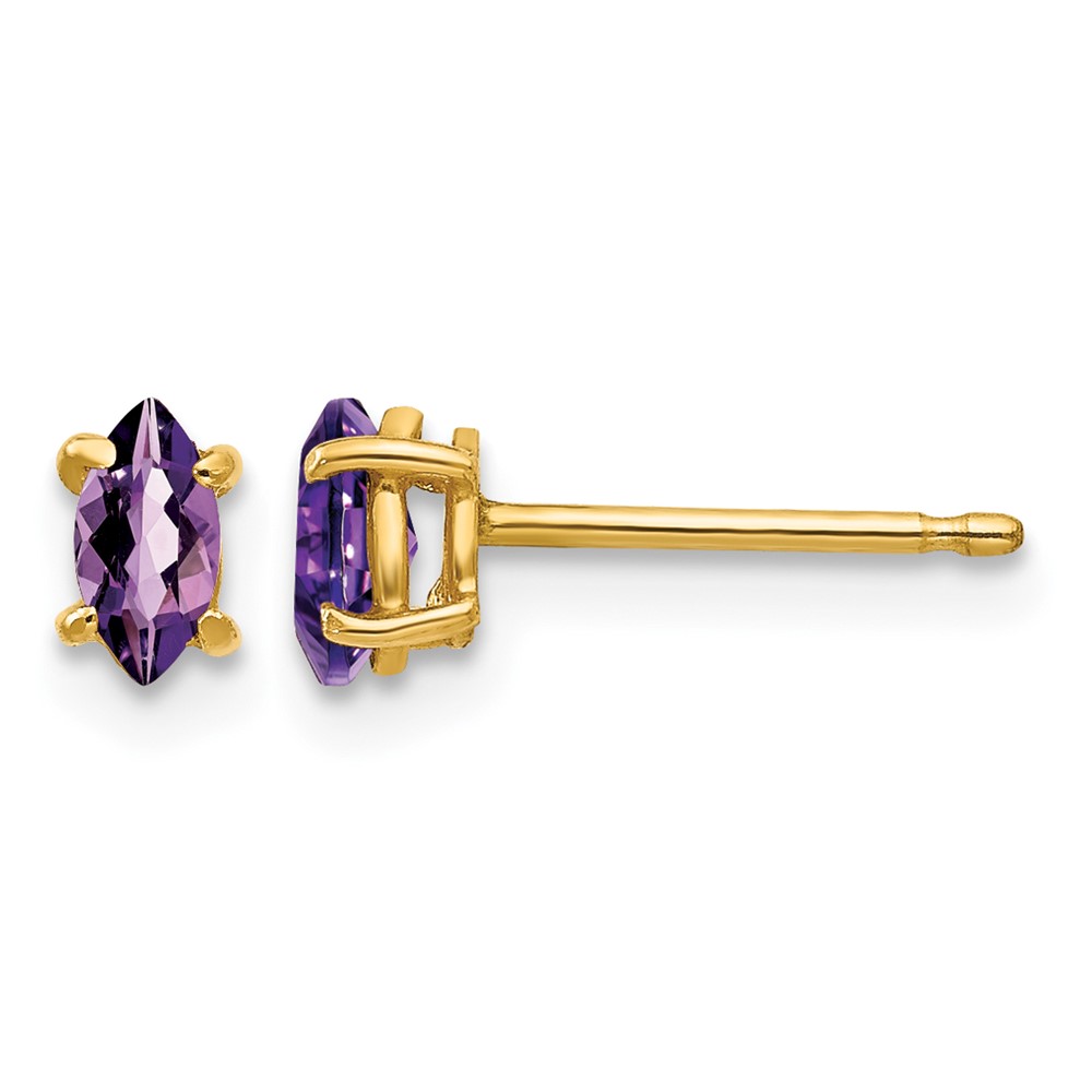 14K Yellow Gold 5x2.5mm Marquise Amethyst Post Earrings